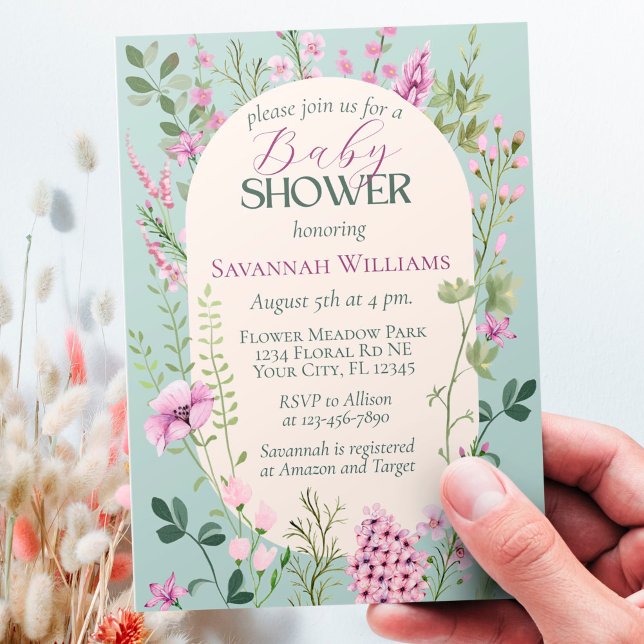 Invitación Watercolor Flores silvestres Green Purple Baby Sho (Subido por el creador)