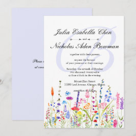 Invitación Watercolor Flores silvestres Monograma Boda Primav