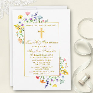Invitación Watercolor Flores silvestres primer oro comunitari