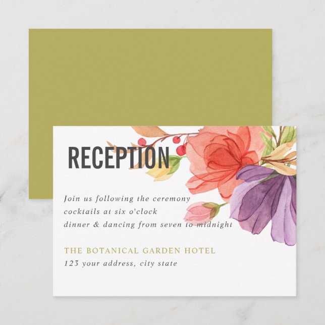 Invitación Watercolor Flores silvestres Recepción de bodas ve (Anverso / Reverso)