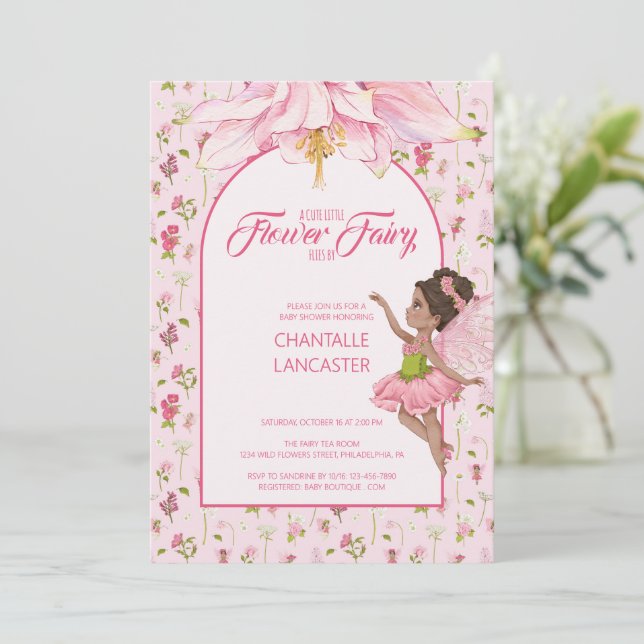 Invitación Watercolor Flower Fairy Baby Shower (Anverso de pie)
