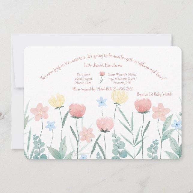 Invitación Watercolor Flower Garden Baby Shower (Anverso)