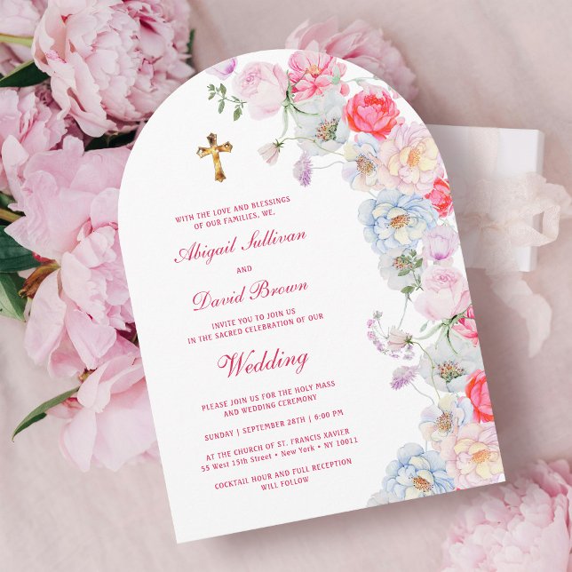 Invitación Watercolor Flowers Arch Religious Wedding (Subido por el creador)