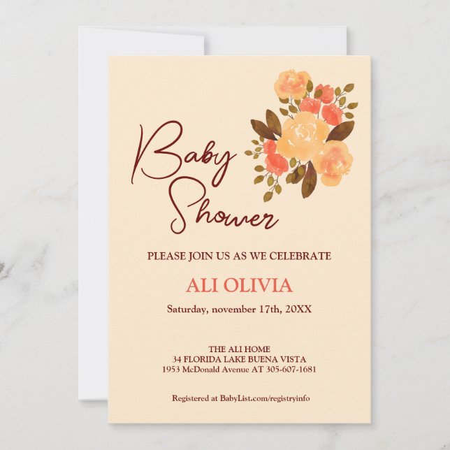 Invitación Watercolor Flowers Garden Baby Shower (Anverso)