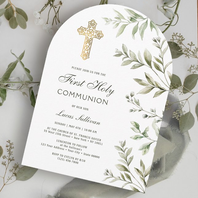 Invitación Watercolor Foliage Arch First Communion (Subido por el creador)
