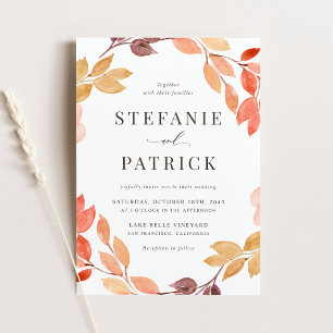 Invitación Watercolor Foliage otoño Wreath Fall Wedding