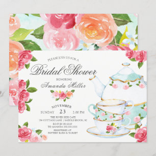 Invitación Watercolor Foral Tea Bridal Shower