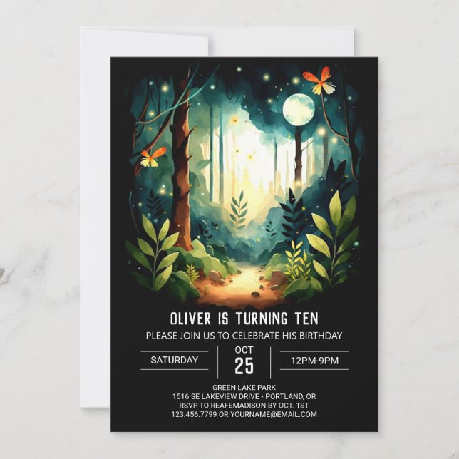 Invitación Watercolor Forest Children Woodland Birday (Anverso)