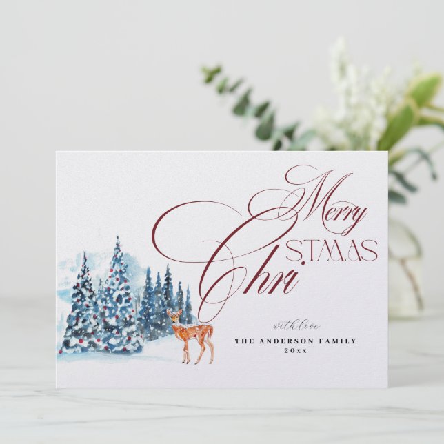 Invitación Watercolor Forest Christmas Card (Anverso de pie)