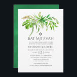 Invitación Watercolor Forest Greenerenery Bat Mitzvah<br><div class="desc">Invitación mitzvah de murciélago color agua pintado a mano con fondo de agua verde.</div>