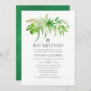 Invitación Watercolor Forest Greenerenery Bat Mitzvah