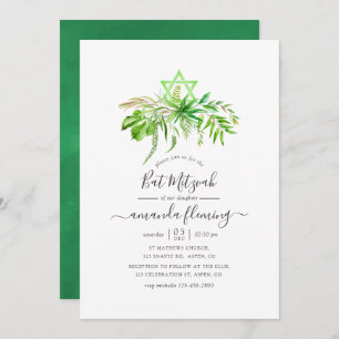 Invitación Watercolor Forest Greenerenery Bat Mitzvah
