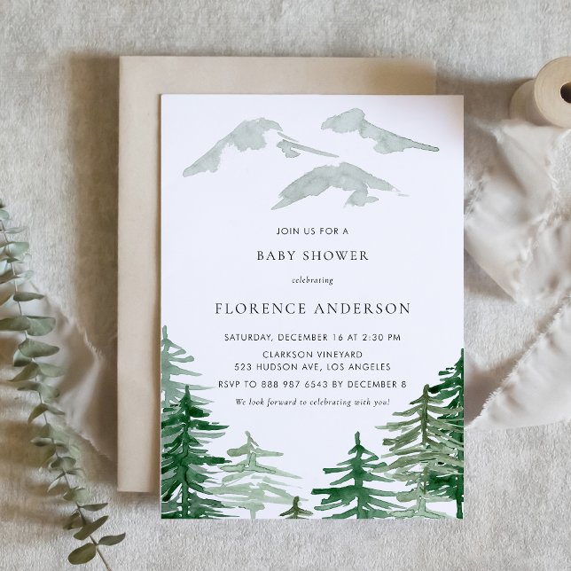 Invitación Watercolor Forest Winter Woodland Baby Shower (Subido por el creador)