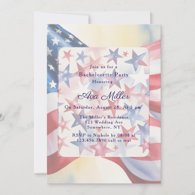 Invitación Watercolor Fourth Of July Bachelorette Party (Anverso)