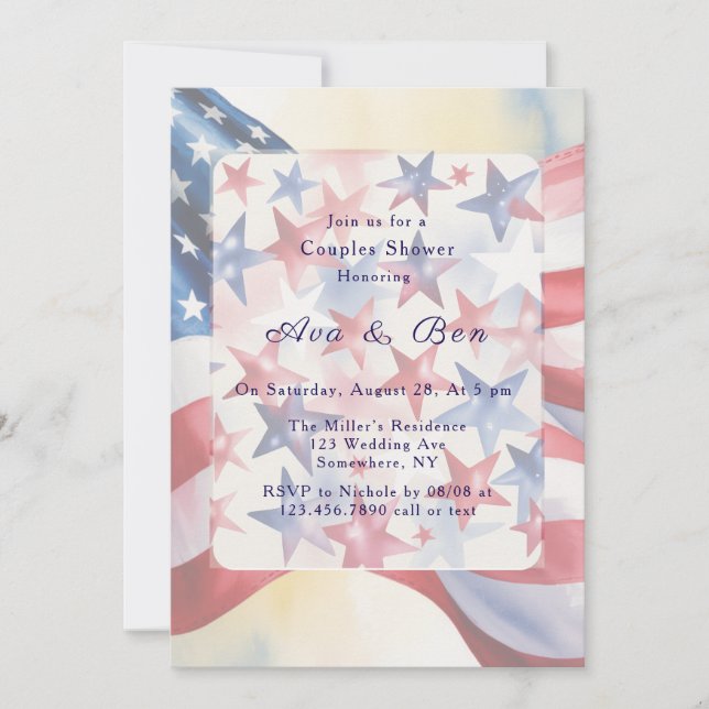 Invitación Watercolor Fourth Of July Couples Shower (Anverso)