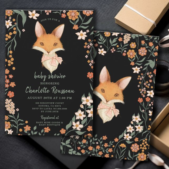 Invitación Watercolor Fox Chica Floral Baby Shower (Subido por el creador)