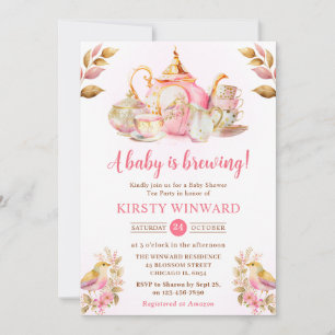 Invitación Watercolor Fresa Tea Fiesta Baby Shower