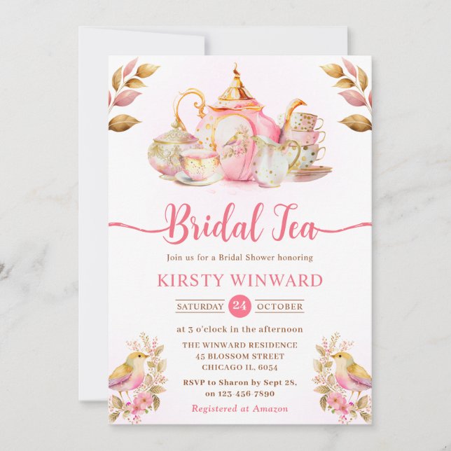 Invitación Watercolor Fresa Tea Fiesta Bridal Ducha (Anverso)