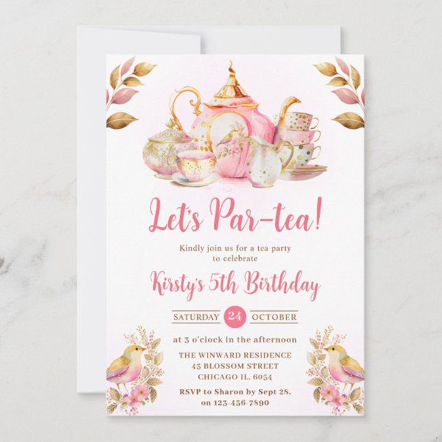 Invitación Watercolor Fresa Tea Fiesta Fiesta de Cumpleaños (Anverso)