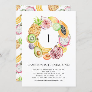 Invitación Watercolor Frutos Tropicales Primer cumpleaños de 