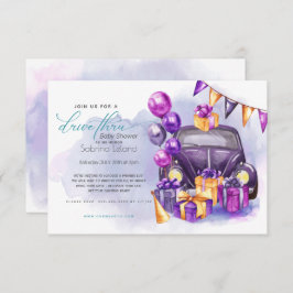 Invitación Watercolor Fuchsia Amethyst Drive-Thru Baby Shower