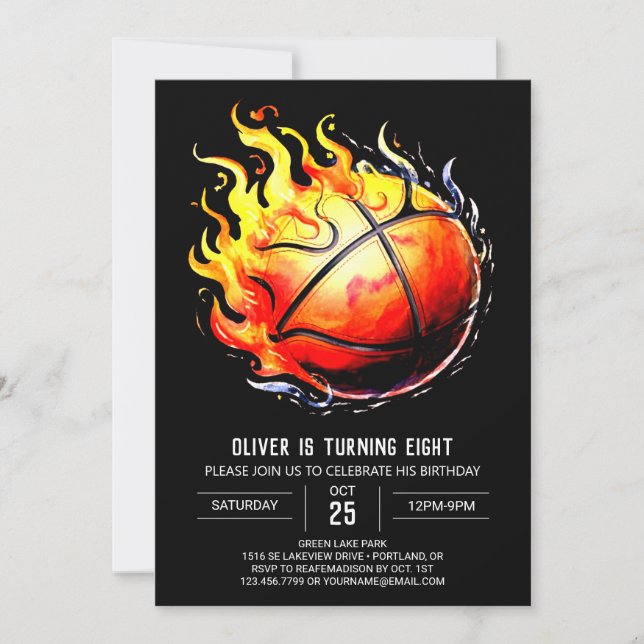 Invitación Watercolor Fun Boy Baloncesto Cumpleaños (Anverso)