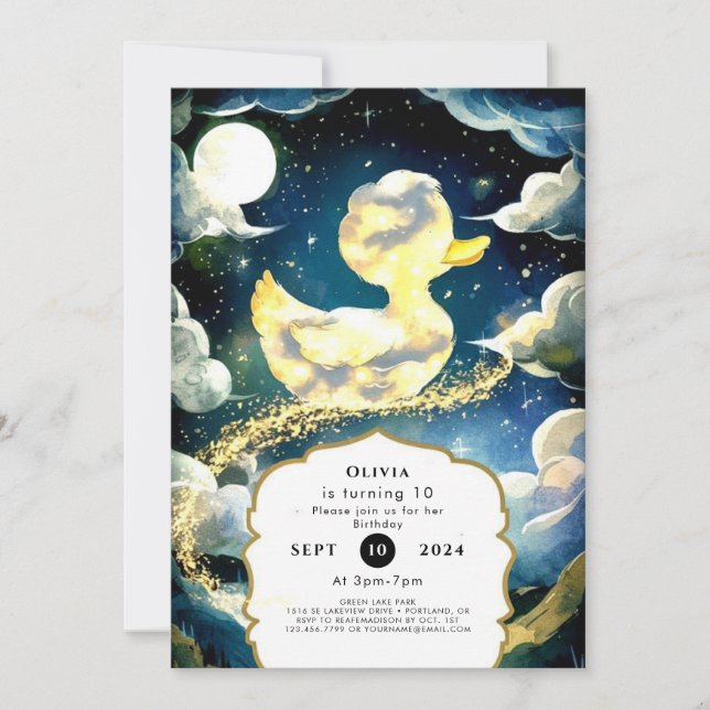 Invitación Watercolor Fun Duckday cumpleaños (Anverso)