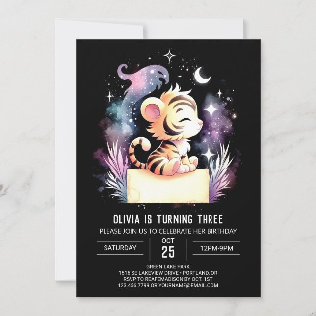 Invitación Watercolor Fun Tiger Cumpleaños (Anverso)
