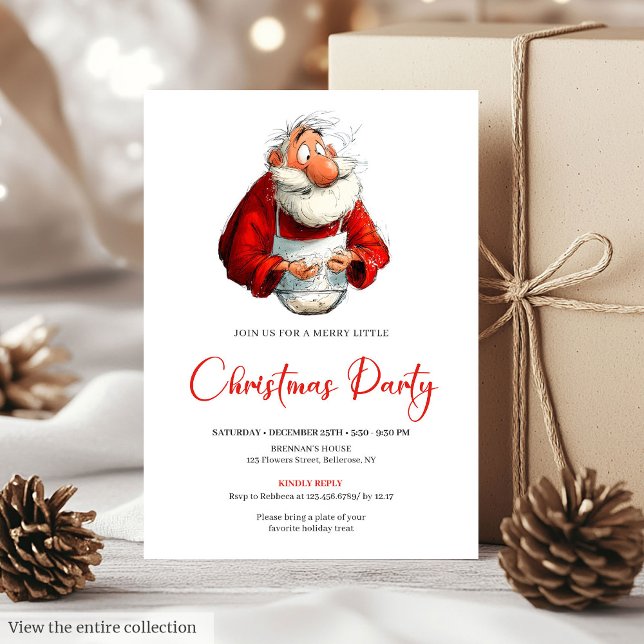 Invitación Watercolor Funny Santa Calligraphy Christmas  (Watercolor Funny Santa Calligraphy Christmas Invite)