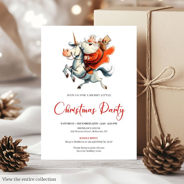 Invitación Watercolor Funny Santa Festive Christmas Invites (Funny Quirky Santa Red Green Christmas Invitation)
