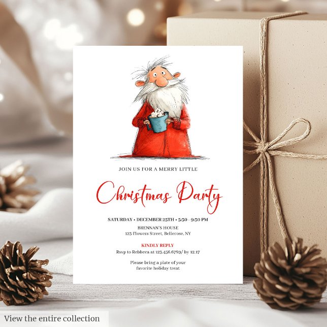 Invitación Watercolor Funny Santa Personalized Party Invite (Watercolor Funny Santa Personalized Party Invite)