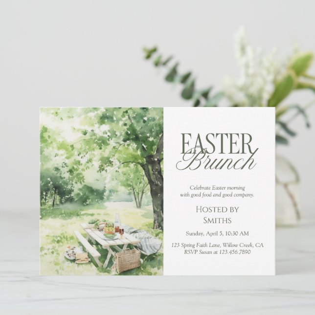 Invitación Watercolor Garden Picnic Easter Brunch Elegant  (Anverso de pie)