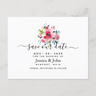 Invitación Watercolor Garden Rosa, Salve nuestra Fecha