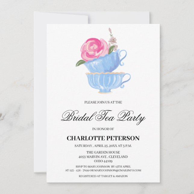 Invitación Watercolor Garden Tea Fiesta Bridal Shower (Anverso)