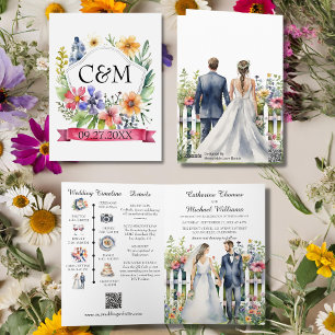 Invitación Watercolor Garden Wildflowers Boda QR Code