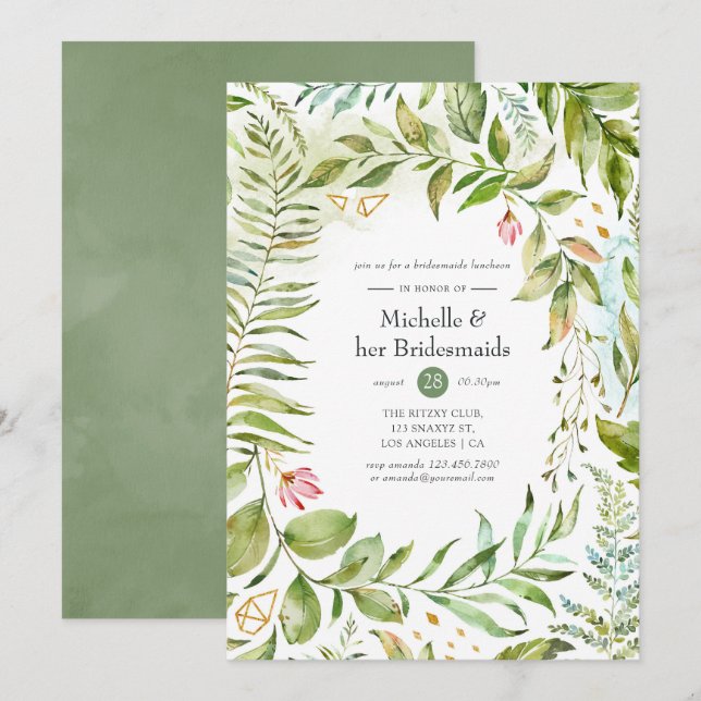 Invitación Watercolor Geométrica Cristal Bridesmaids Luncheon (Anverso / Reverso)