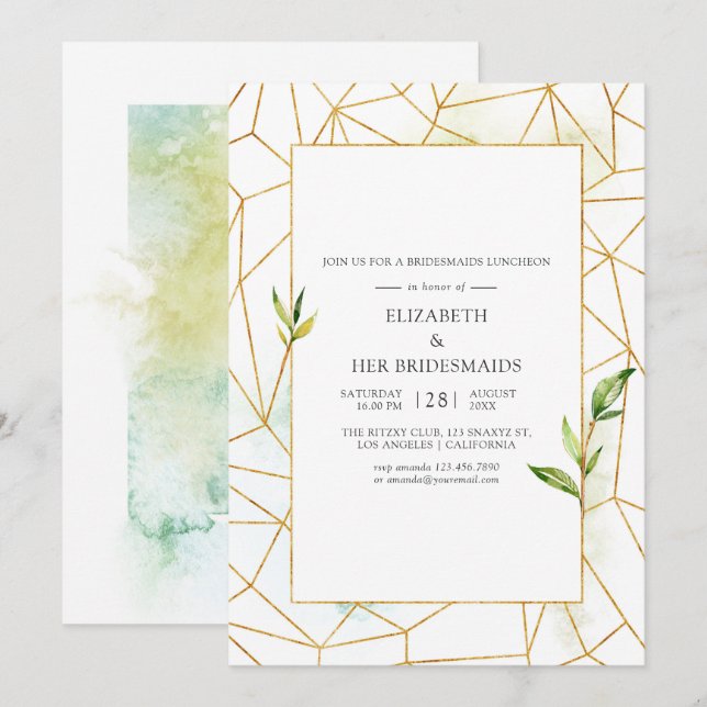 Invitación Watercolor Geométrica Cristal Bridesmaids Luncheon (Anverso / Reverso)