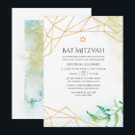 Invitación Watercolor Geométrico Bat Mitzvah<br><div class="desc">El murciélago de moda mitzvah invita con un marco geométrico dorado diseñado para ser rápida y fácilmente personalizado según las especificaciones del evento.</div>