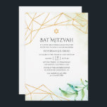 Invitación Watercolor Geométrico Bat Mitzvah<br><div class="desc">El murciélago de moda mitzvah invita con un marco geométrico dorado diseñado para ser rápida y fácilmente personalizado según las especificaciones del evento.</div>