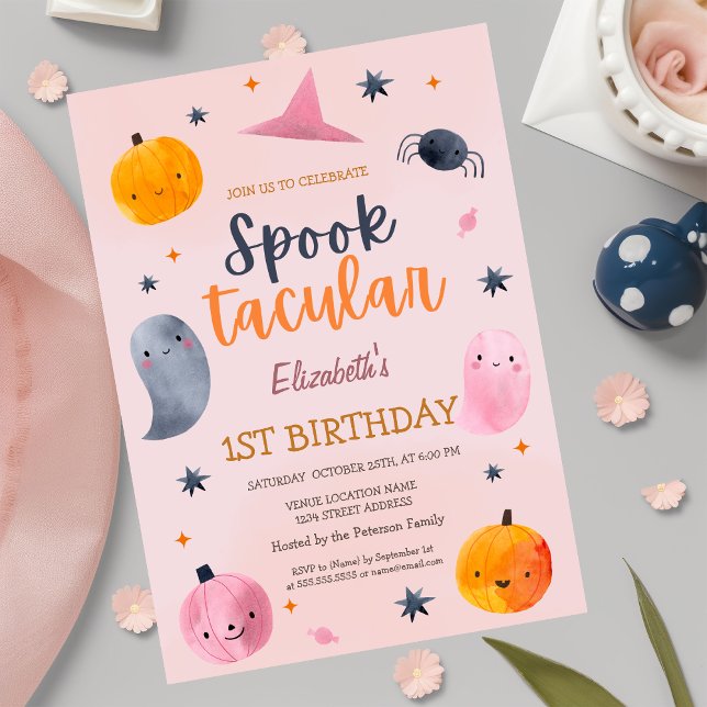 Invitación Watercolor Ghost Pumpkin Halloween Cumpleaños (Subido por el creador)