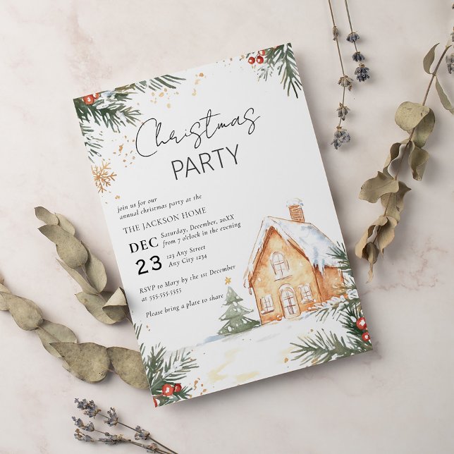 Invitación Watercolor Gigerbread House Navidades Fiesta (Subido por el creador)
