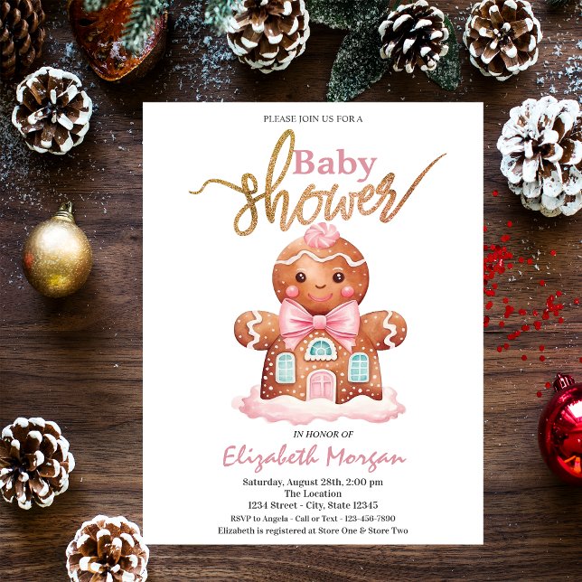 Invitación Watercolor Gingerbread Baby Shower Rosa (Subido por el creador)