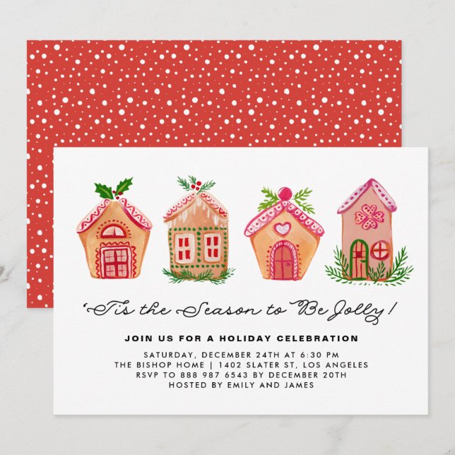 Invitación Watercolor Gingerbread Fiesta de Vacaciones (Anverso / Reverso)