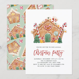 Invitación Watercolor Gingerbread House Navidades Fiesta