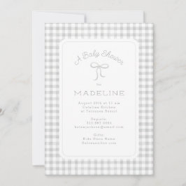 Invitación Watercolor Gingham Light Gray Baby Shower