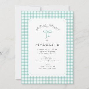 Invitación Watercolor Gingham Mint Green Baby Shower