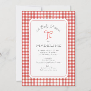 Invitación Watercolor Gingham Red Baby Shower
