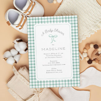 Invitación Watercolor Gingham Sage Green Baby Shower