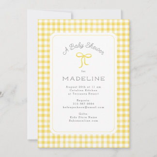 Invitación Watercolor Gingham Yellow Baby Shower