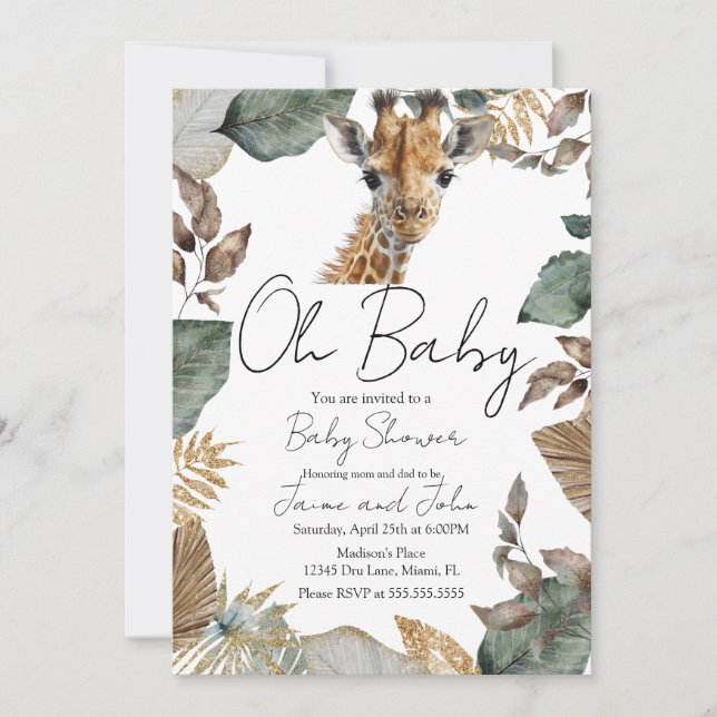 Invitación Watercolor Giraffe Wild Baby Shower (Anverso)